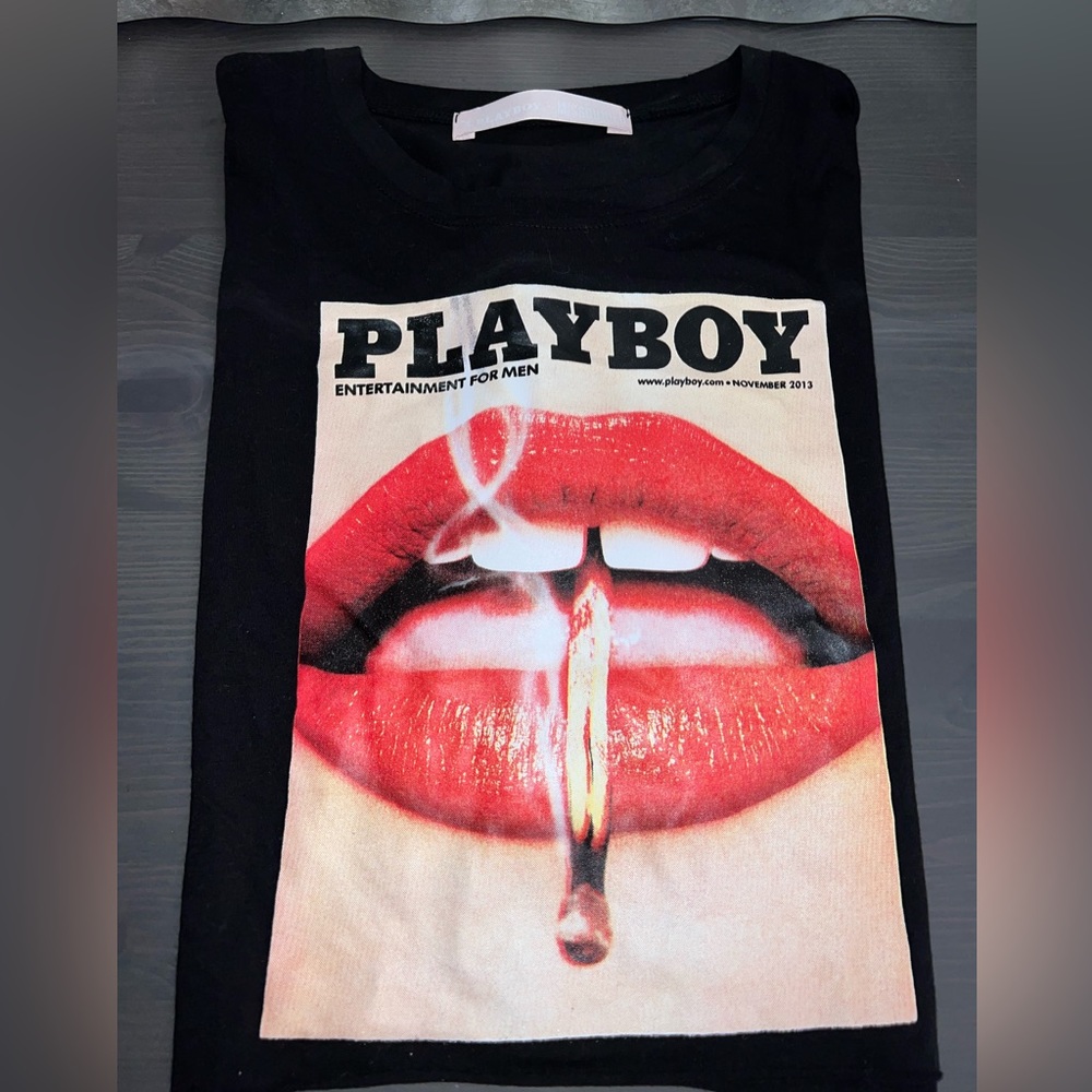 Playboy X Missguided Black Lips Print Cropped T Shirt